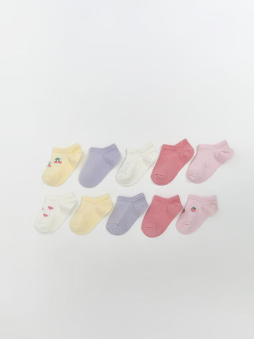 Bask?l? K?z Bebek Patik ?orap 10lu