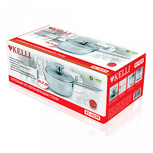 Сотейник из нержавеющей стали "Kelli" 1,2л, д14, h8см, капсульное дно, зеркальная и матовая полировка стеклянная крышка с паровыпуском, термостойкая клепаная ручка (Китай) Подходит для всех видов плит.