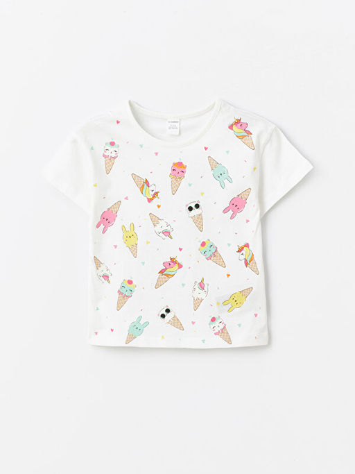 Bisiklet Yaka Bask?l? K?z Bebek Ti??rt 2li