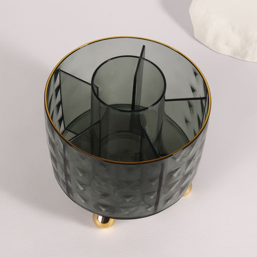 Подставка для хранения косметики GREEN, 6 секций, d=12.2×10.8 см, цвет зелёный, золотистый