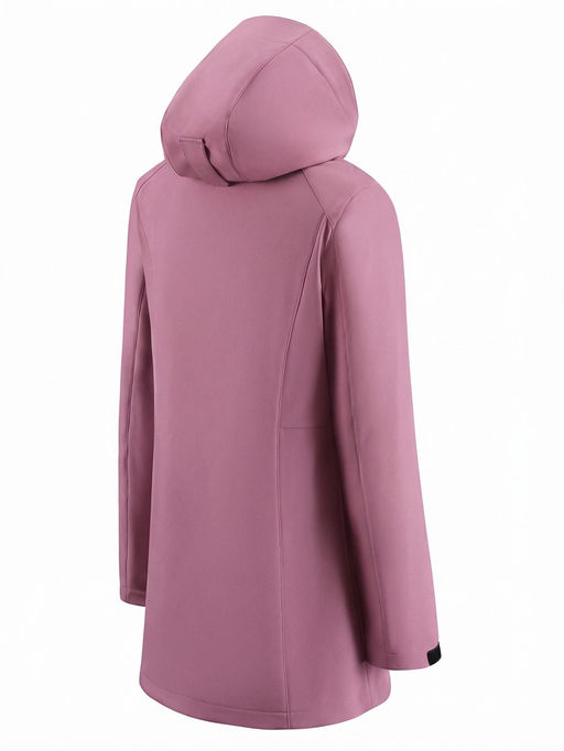 Парка женская софтшелл виндстоппер удлинённая с капюшоном малинового цвета 9614_1M