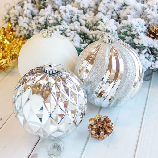 Ёлочные игрушки Гиганты, шары новогодние, d=15 см, набор 3 шт., серебро