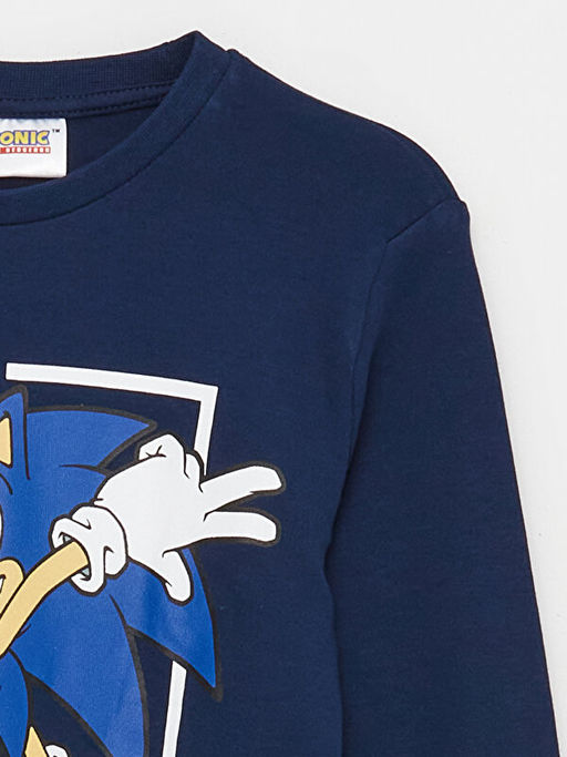 Bisiklet Yaka Sonic Bask?l? Uzun Kollu Erkek ?ocuk Ti??rt - Waikiki фото 2