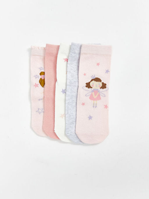 Bask?l? K?z Bebek Soket ?orap 5li