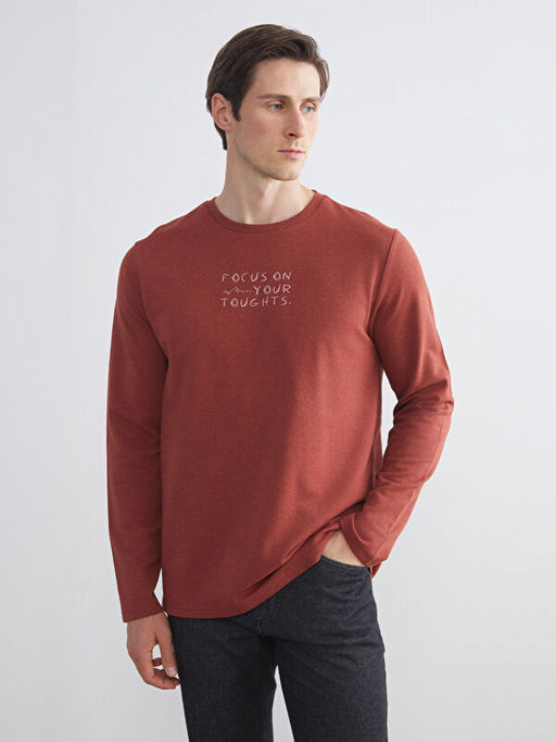 Bisiklet Yaka Bask?l? Erkek Sweatshirt