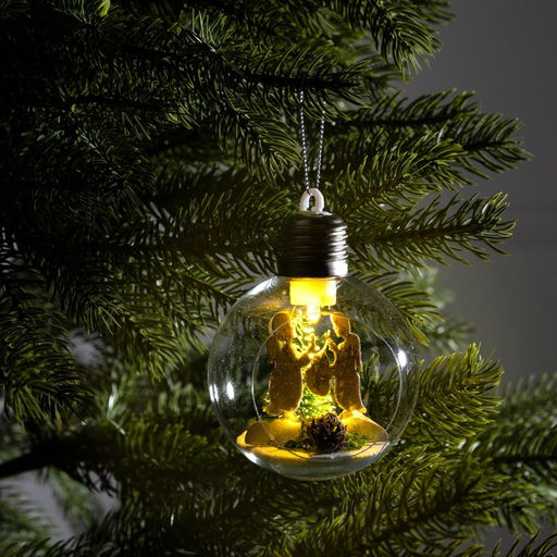 Ёлочный шар Ангелочки, d=8 см, 1 LED, от батареек, свечение тёплое белое