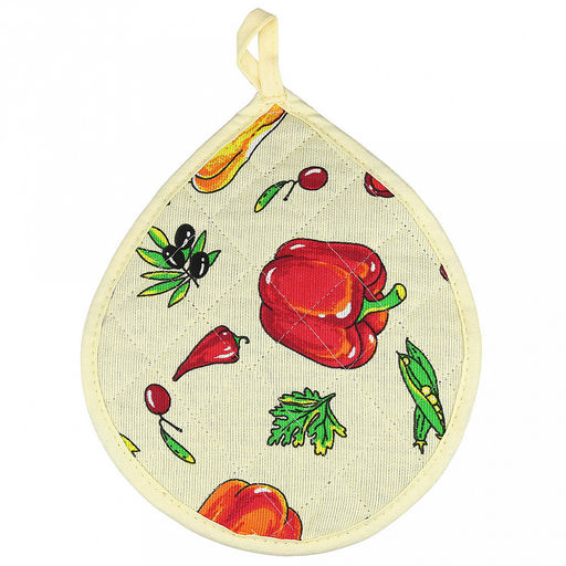 Кухонный комплект "Перцы": прихватка-варежка 15х30см + прихватка 20х25см форма "Капелька", рогожка 171г/м2, хлопок 100%, наполнитель - ватин 280г/м2, на пластмассовом подвесе, "Домашняя мода" (Россия)