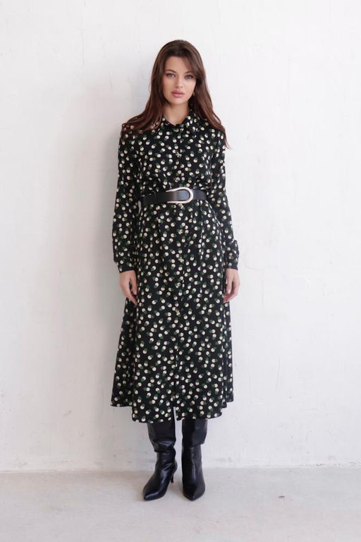 11128 Платье-рубашка удлинённое чёрное с принтом - Martichelli фото 18