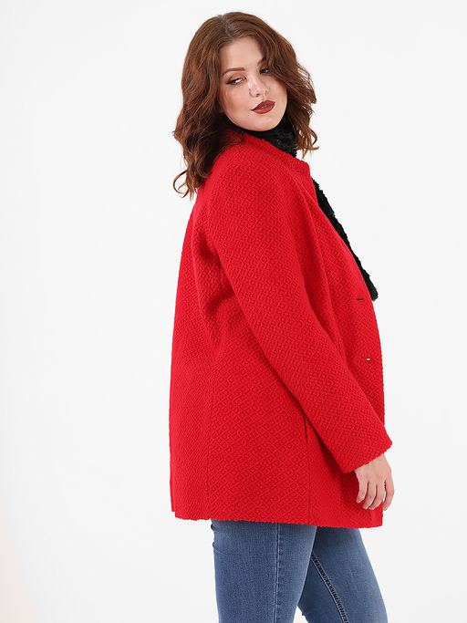 Полупальто с шарфом красного цвета с воротником стойка - Almond фото 3