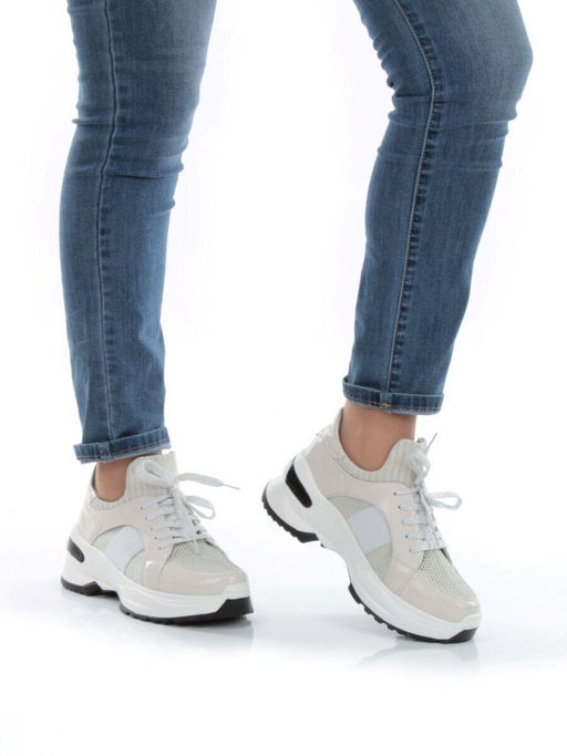 05-PDL91-2 BEIGE Кроссовки женские (натуральная кожа, текстиль) - No name фото 3