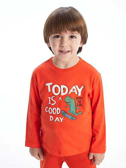 Bisiklet Yaka Dinozor Bask?l? Erkek Bebek Ti??rt