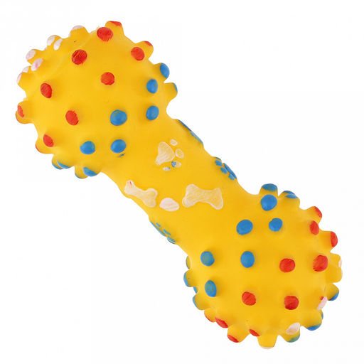 Игрушка для собаки Гантеля 15х6х6см, с пищалкой, ПВХ, фактурная, цвета микс (ярко-розовый, зеленый, желтый), Пэт тойс (Pet toys) (Китай)  фото 2