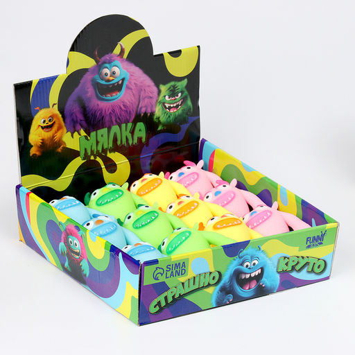 Цена за 12 шт. Антистресс сквиш мялка «Монстр», с пастой, в шоубоксе