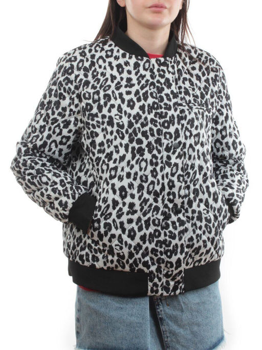 S24-139 WHITE/BLACK Куртка бомбер демисезонная женская (100 гр. синтепон)