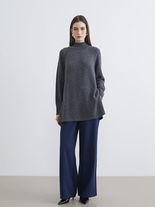 Bal?k?? Yaka Oversize Kad?n Triko Tunik