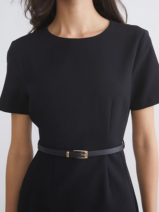 Bisiklet Yaka Belden Oturtmal? Kemerli Elbise