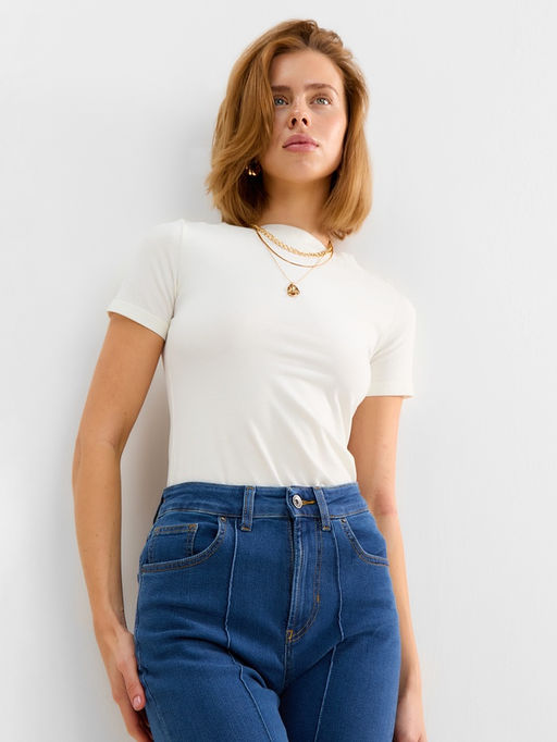 Джинсы женские клёш со стрелкой MINAKU: Jeans Collection, размер 48, синие