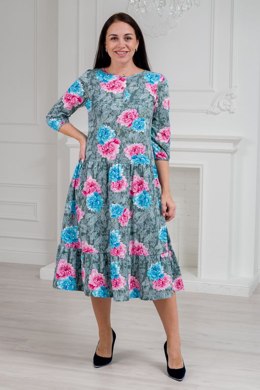 Платье женское из кулирки Амина пион на сером - Амадэль фото 4