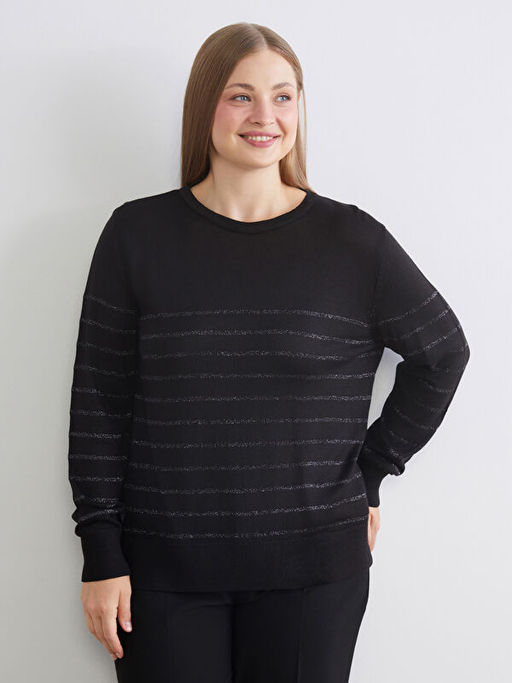 Bisiklet Yaka ?izgili Kad?n Triko Kazak