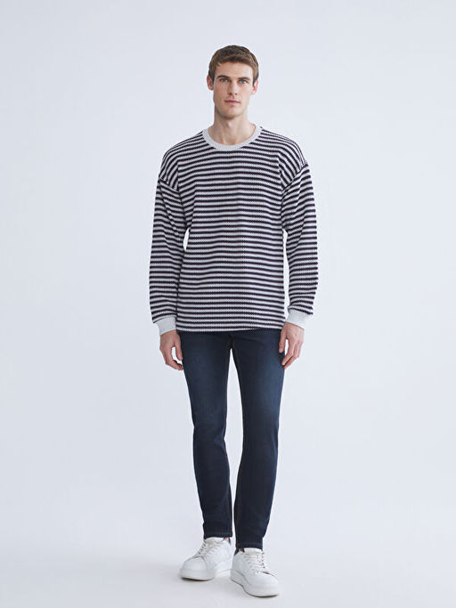 Bisiklet Yaka ?izgili Erkek Triko Kazak