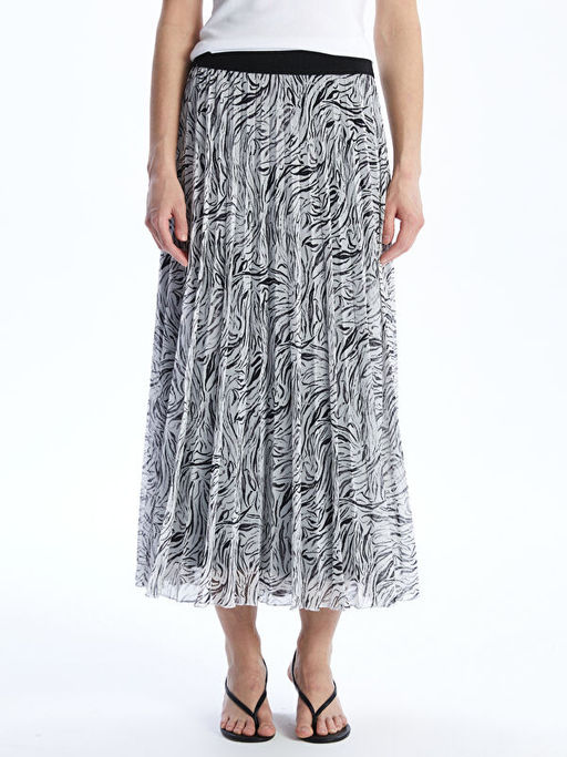 Beli Lastikli ?ifon Kad?n Pileli Etek