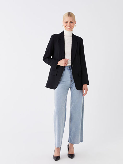 D?z Uzun Kollu Kad?n Blazer Ceket