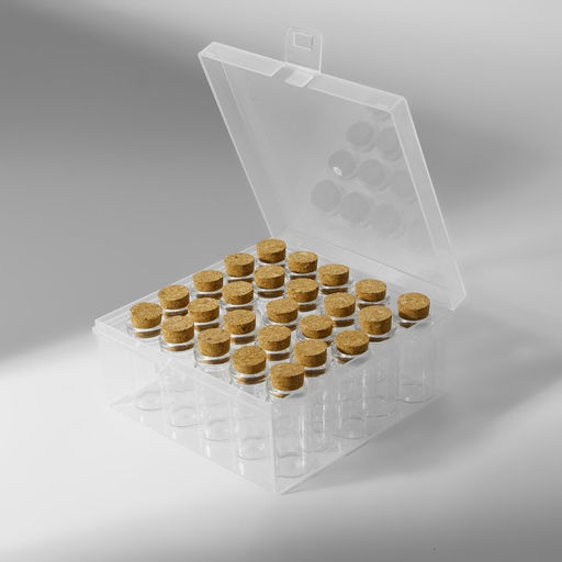 Набор баночек для хранения бисера, d=2×4 см, 25 шт., в контейнере, 11×11×5 см