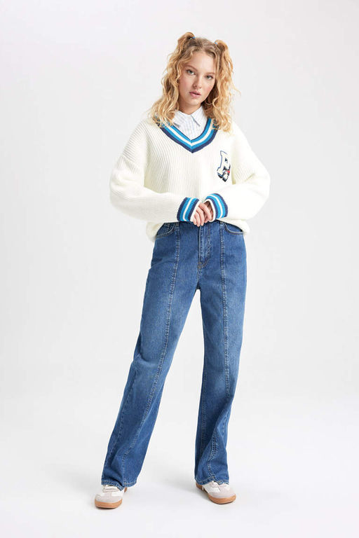 Широкие длинные джинсовые брюки с высокой талией в стиле 90-х - Defacto фото 2