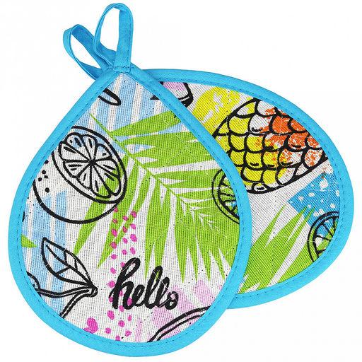 Кухонный комплект "ФрешФут б/з": прихватка 18х20см форма "Капелька" - 2шт, рогожка 171г/м2, хлопок 100%, наполнитель - ватин 280г/м2, на пластмассовом подвесе, "Домашняя мода" (Россия)