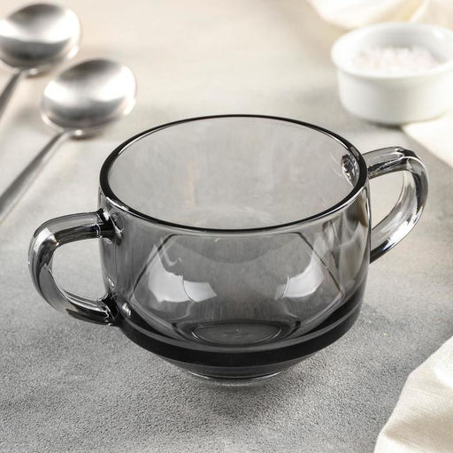 Бульонница Paşabahçe «Грей», 480 мл, стекло, с ручками, серая