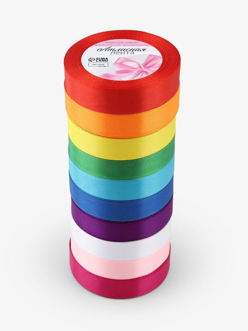 Набор лент атласных (10шт) 20мм*25±1ярд(23м±1м) №01/04/15/19/20/25/26/27/34/40 радуга АУ