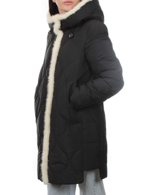 310 BLACK/WHITE Пальто зимнее стеганое женское (200 гр. холлофайбер, натуральная норка) - Фабричный китай фото 5