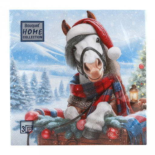 Салфетки бумажные "Bouquet Home Collection Classic" 33х33см, 3-х слойные, 20 штук в упаковке, 100% целлюлоза, "Красавица лошадка" (Россия)