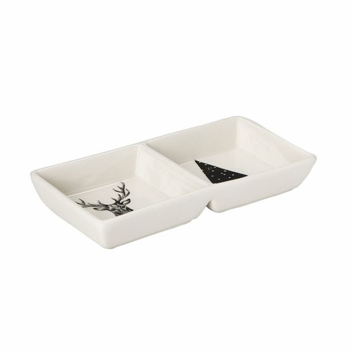 Менажница 2 ячейки Доляна «Дед Мороз и олени», 19,8×9,7×3 см, цвет белый