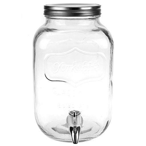 Лимонадник стеклянный с крышкой "Погребок" 4л, 15х15см h25см, д/горловины 9,3см, с краником, металлическая винтовая крышка (диаметр основания - 11,5см) (Китай)