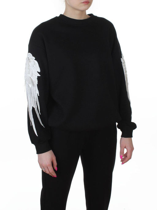 3416/3417 BLACK Костюм спортивный утепленный женский (95% хлопок, 5% эластан)