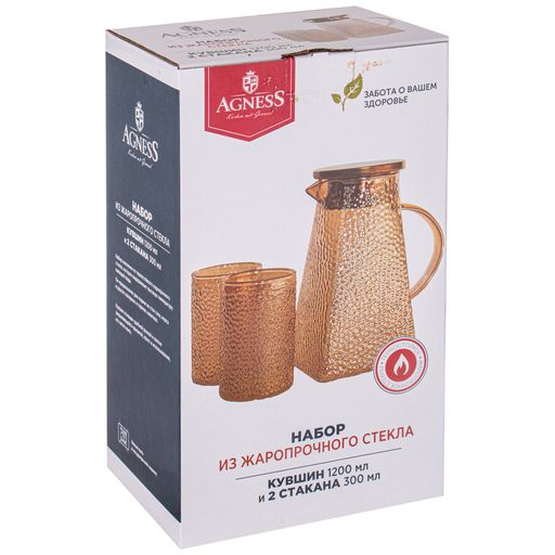 Набор Agness кувшин 1.2 л и 2 стакана 300 мл фото 2