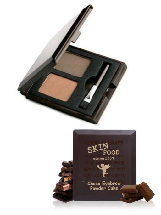 Тени для бровей с экстрактом какао-бобов SKINFOOD Choco Eyebrow Powder Cake 02 Grey Brown, 2.6g(1.3g*2)  фото 3