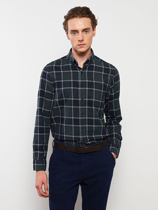 Regular Fit Uzun Kollu Ekose Gabardin Erkek G?mlek