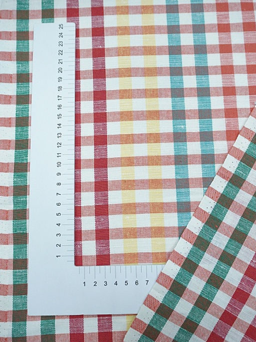Холст полотенечный Цветная клетка цв.красный/зеленый/бирюзовый, ш.0.5м, лен-30%, хл-70% - Купава фото 2