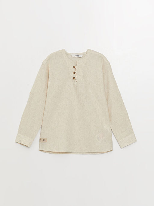 Hakim Yaka Rahat Kal?p Keten Kar???ml? Erkek ?ocuk G?mlek