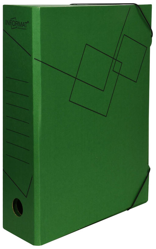 Короб архивный INFORMAT 75 мм А4 зеленый микрогофрокартон, резинка, вместимость до 700 лис...