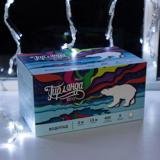 Гирлянда Водопад 2?1.5 м, IP20, прозрачная нить, 400 LED, свечение белое, 8 режимов, 220 В - Luazon lighting фото 6