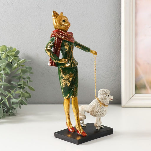 Фигурка полистоун «Мадмуазель Кошка выгуливает пуделя», 13.5×7.5×24.5 см