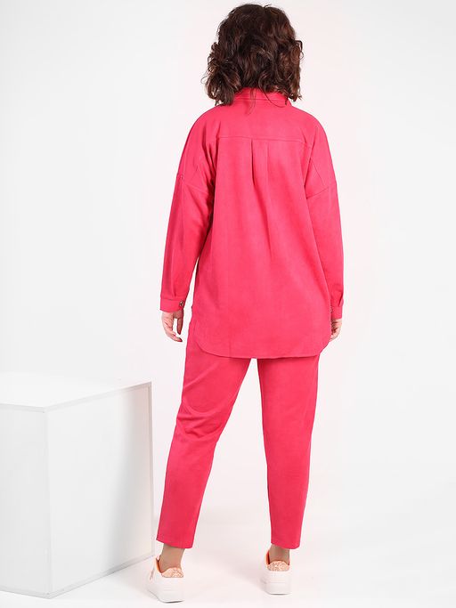 Малиновый костюм женский брючный с рубашкой plus size - Almond фото 6