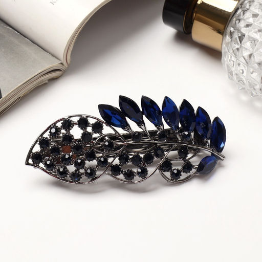 Заколка - автомат для волос «Синий туман», драгоценный листок, 9 см
