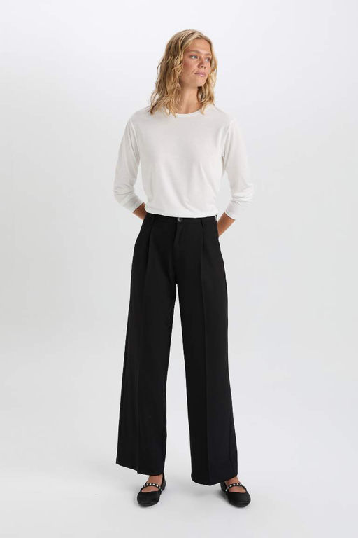 Женская обычная посадка с круглым вырезом, базовая простая повседневная футболка с длинными рукавами - Defacto фото 2