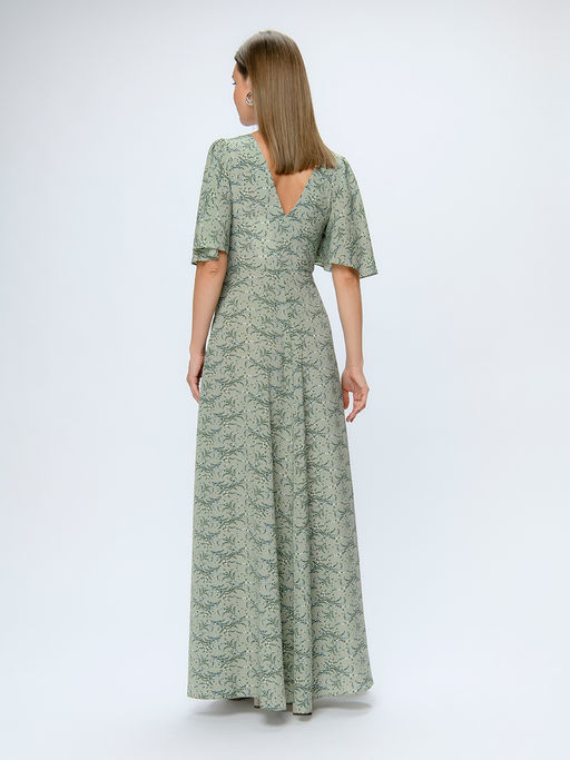 Платье оливкового цвета с принтом длины макси с глубоким вырезом - 1001dress фото 3