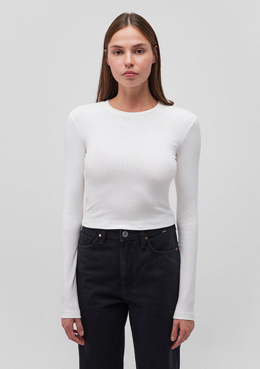 Uzun Kollu Beyaz Basic Tisort - Mavi фото 3