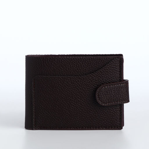 Портмоне мужское на кнопке, отдел для карт, монет, коричневое